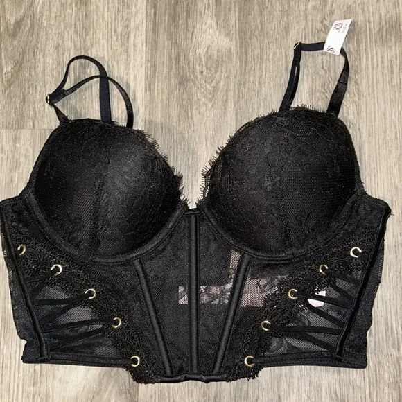 Victoria secret rose lace grommets push up corset top